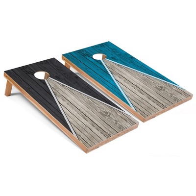 Skip's Garage Dark Grey and Turquoise Pyramid Cornhole Board Set, Includes 2 Boards, 8 Bags