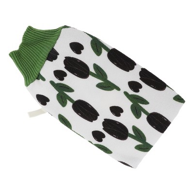 Unique Bargains Tulip Flowers Shower Gloves for Bathroom 9.45"x5.12" Green 1 Pc
