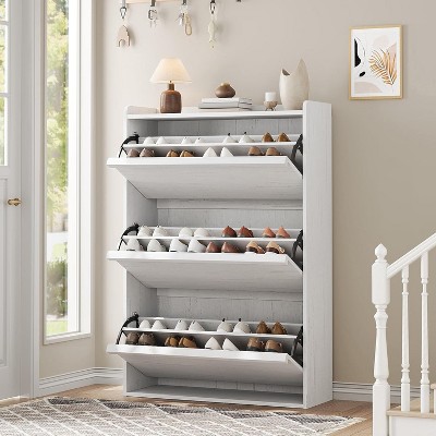 DobleePy 3-Drawer Shoe Cabinet, Wooden Organizer with Flip Drawers & Adjustable Shelf for Entryway