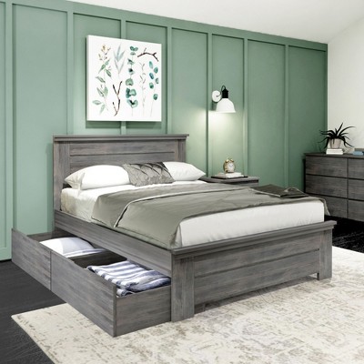 Plank+Beam Solid Wood Farmhouse Full Platform Bed Frame with Panel Headboard and Storage Drawers