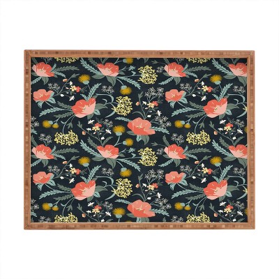 Heather Dutton Poppy Meadow Midnight Square Bamboo Tray - Deny Designs
