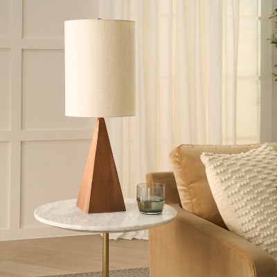 Nourison 20.5" Walnut Wood Tapered Triangle Table Lamp