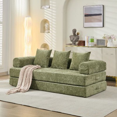 Kumasinova Convertible Sleeper Sofa, No Assembly, Comfy Folding Mattress Couch, Chenille Floor Sofa Bed with Armrest, Pillows, Floor Sofa Lounge Couch