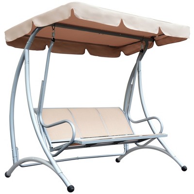 3-Seat Outdoor Patio Swing Chair with Adjustable Canopy & Steel Frame