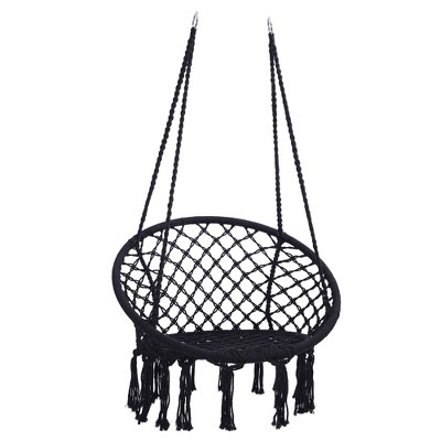 NAYSAYE Patio Swing Hanging Hammock Chair with Cushion and Arched Backrest for Indoor and Outdoor Relaxation, Black, 31.5"*23.6"*47.2"