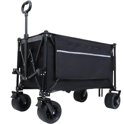 Foldable Garden Cart with Heavy-Duty Wheels & 480lbs Load Capacity, Portable Utility Wagon for Camping, Sports, Groceries, black