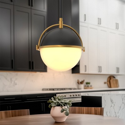 DORESshop Modern Black and Gold Pendant Light with Frosted Glass Shade, 1-Light E26 Hanging Fixture for Kitchen Island, Dining Room, Living Room
