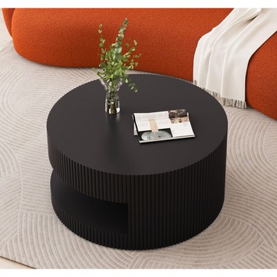 NicBex 31.5" On-Trend 2-Tier Fluted Accent Coffee Table for Living Room,Round Center Table Chic End Table Side Table with Storage,110lbs Max