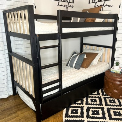 Max & Lily Solid Wood Scandinavian Twin over Twin Bunk Bed For Kids with Storage Trundle