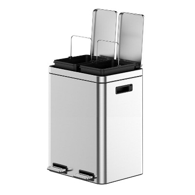 Kitchen Trash Can, 2/3 Compartment Stainless Steel Garbage Can with Soft-Close Lid & Removable Inner Buckets for Kitchen, Home Office