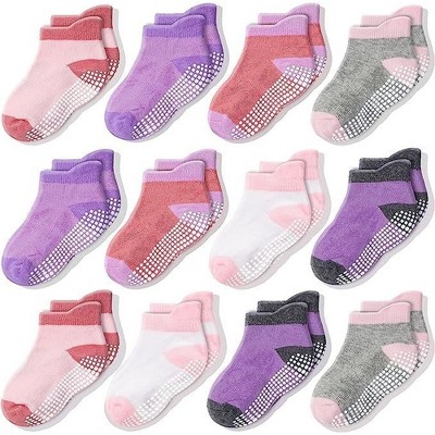 CozyWay Non-Slip Ankle Style Socks with Grippers, 12 Pack for Baby Boys and Girls, Assorted Color Block, 1-3 Years