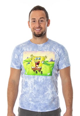 SpongeBob SquarePants Men's Jump For Joy Bleach Wash Dye T-Shirt Adult