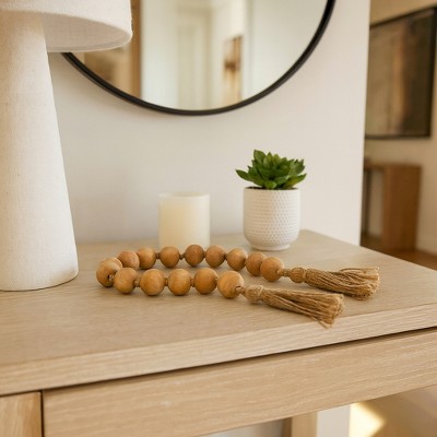 Sagebrook Home Wooden Bead Garland - Contemporary Rustic Natural Brown Mango Wood Home Decor Beaded Accent