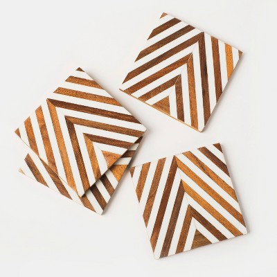 Mela Artisans Wood and Resin Marquewood Stripes Coaster Set of 4