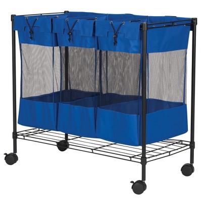 Laundry Sorter with Wheels, Triple Removable Mesh Bags, Blue and Black