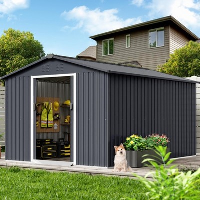 TROPOW 8x12 FT Outdoor Storage Shed, Metal Garden Shed with Lockable Door,and Sloped Roof, Utility Metal Tool Storage Sheds for Backyard, Gray
