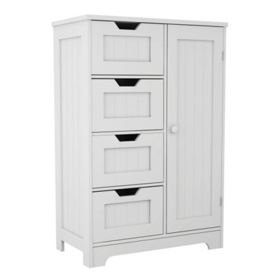 Sevobal Bathroom Storage Cabinets, Floor Organizer with 4 Drawers and 1 Cupboard, Freestanding Storage for Bathroom, White, 22.04"*11.81"*32.68"