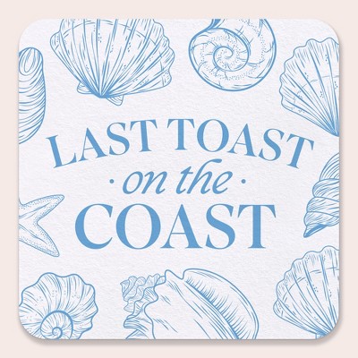 Big Dot of Happiness 25 Ct Last Toast on the Coast Drink Coasters, 4-Inch Disposable Square Paper Coasters for Beach Bridal or Blue Bachelorette Party