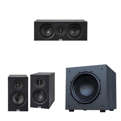Elac Debut 3.0 Bookshelf Package Black With Debut 12 Inch Subwoofer And Debut Center Channel