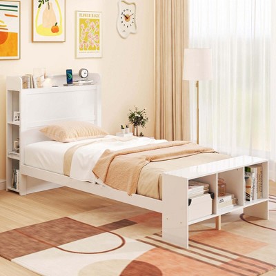 Costway Twin/Full Size Bed Frame with Storage Headboard & Footboard LED Bed Frame with 2 USB Ports