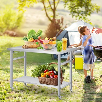 60" x 24" Stainless Steel Folding Table - 920 LBS Commercial Foldable Prep Table, Metal Worktable with Adjustable Undershelf and Lockable Casters