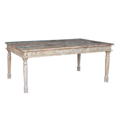 83" Driftwood Recycled Carved Dining Table Brown - Timbergirl: Seats 8, Wood Pedestal Base, 30" Height
