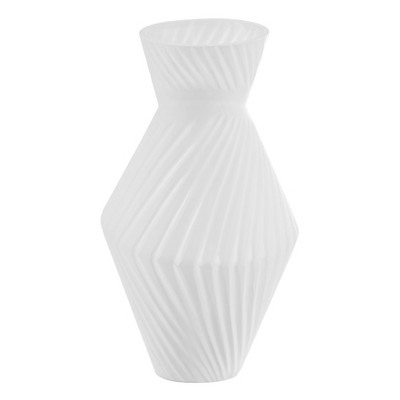 Eos Minimal White Contemporary Ribbed Angular Glass Tabletop Vase