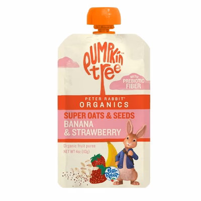 Peter Rabbit Organics Prebiotic Fiber Oats and Seeds Banana Strawberry Pureed Baby Food - 4oz