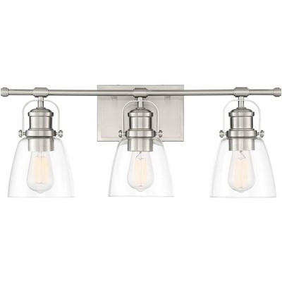 Possini Euro Design Kalen Modern Wall Light Brushed Nickel Hardwire 23 1/2" 3-Light Fixture Clear Glass Shade for Bedroom Bathroom Vanity Reading