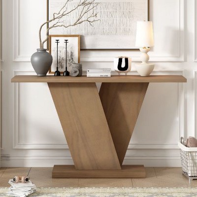 PAGED Minimalist Natural Wood Console Table with V-Base, Entryway Table for Living Room, Sofa Table for Entryway, Couch Table Behind Sofa