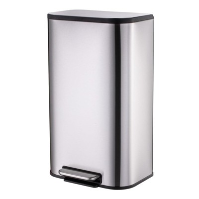 Stainless Steel Trash Can with Lid, Step-On Pedal and Inner Bucket, Rectangular for Kitchen, Office, Living Room