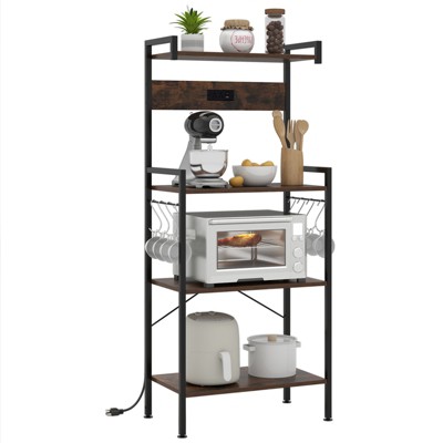 Tangkula Kitchen Bakers Rack w/ Power Outlet 4 Tiers Coffee Bar Table w/ 2 AC Outlets