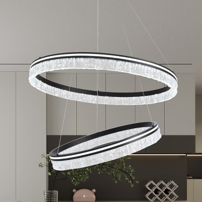 BAOURE Modern LED Chandelier 2 Ring 23.6in Grey Pendant Lighting  for Kitchen Island Dimmable LED Pendant Ceiling Light with Remote for Dining Room