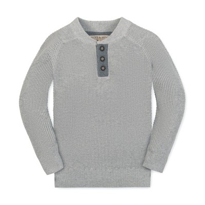 Boys' Organic Long Sleeve Henley Pullover Sweater with Elbow Patches, Kids