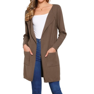 INSPIRE CHIC Women's Open Front Long Sleeve Mid Long Knit with Pockets Fall Layering Sweater Coatigan Jacket