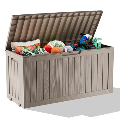 SEVOBAL Deck Boxes 75 Gal Portable Storage Box with Large Capacity for Storage Patio Furniture, All Weather, Brown, 46.06"*21.06"*21.65"