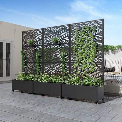 71.37in.L x 35.1in.W x 15.6in.H Black Metal Rectangle Planting Box with Climbing Frame (1-Pack)