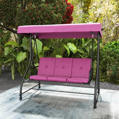 Costway 3-Seat Outdoor Converting Patio Swing Glider Adjustable Canopy Porch Swing Coffee/Black/Wine