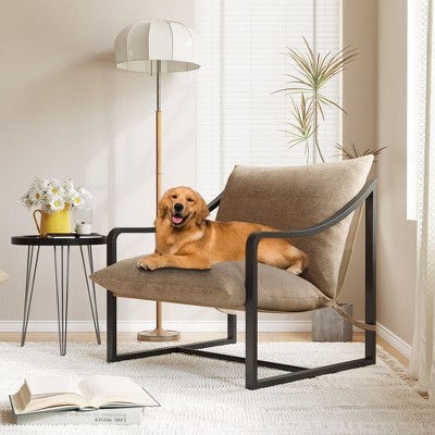 Metal Frame Armchair with Upholstered Seat for Living Room Bedroom Study Room Rest