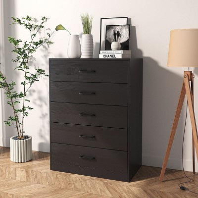 Karl Home 5-Drawer Black MDF (Medium-Density Fiberboard) 27.56in. W Chest of Drawer