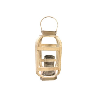 Slickblue Candle Holder Lantern, Wood with Metal Top, Decorative Farmhouse Style, White, 2 Sizes