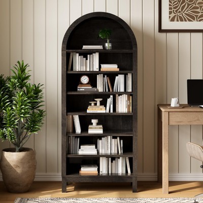 71in Tall Arched Bookcase, Modern Farmhouse 7 Tiers Arch Bookshelf Open Storage Book Shelf with Adjustable Shelves