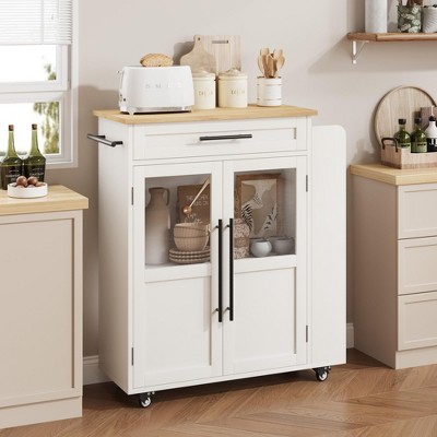Mobile Kitchen Island Cart, with 360° Rolling Wheels, Drawers, Spice Rack, Handle, Versatile Storage and Serving Cabinet for Kitchen Dining Room
