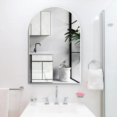 Whisen 30x40 Inch Arched Bathrrom Wall Mirror, Premium HD Glass, Brushed Aluminum Frame
