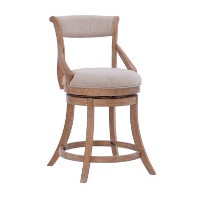 Big and Tall Gerald Swivel Seat Counter Height Barstool Brown - Powell Company: Rubberwood Frame, Linen Upholstery, 400 lbs Capacity