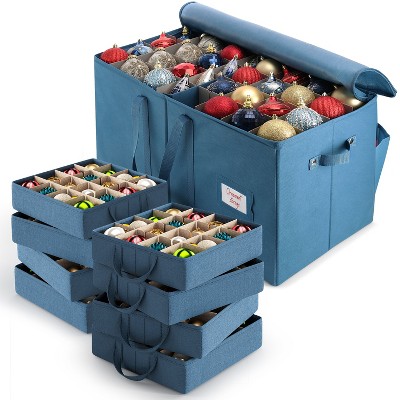 Hearth & Harbor Christmas Ornament Storage Box With Inner Tray Dividers - Ornament Storage Container For Holiday Ornaments or Decorations