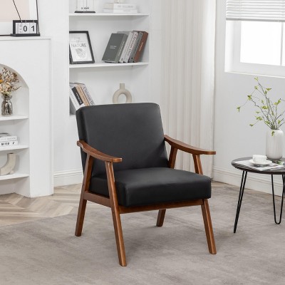 PAGED Comfy Accent Chair Classic Mid-Century Modern Armchair with Velvet Upholstery and Wood Frame for Bedroom, Living Room