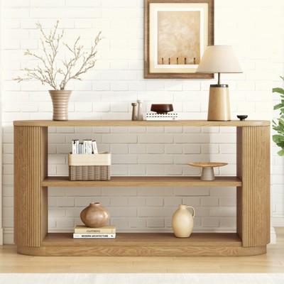 KIGFTSOD Modern Console Table - Slim Design with Open Shelf & Wood Grain, Versatile for Entryway, Hallway & Living Room