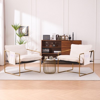 CIPACHO 2 Chairs in 1 Box, Upholstered hanging armchair with arm pocket metal frame, crushed foam cushions and skin-friendly braid  Beige color