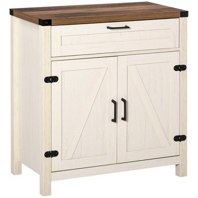 Farmhouse Sideboard Buffet Cabinet, Rustic 2 Barn Doors Kitchen Cabinet, Accent Cabinet with Storage for Living Room, White